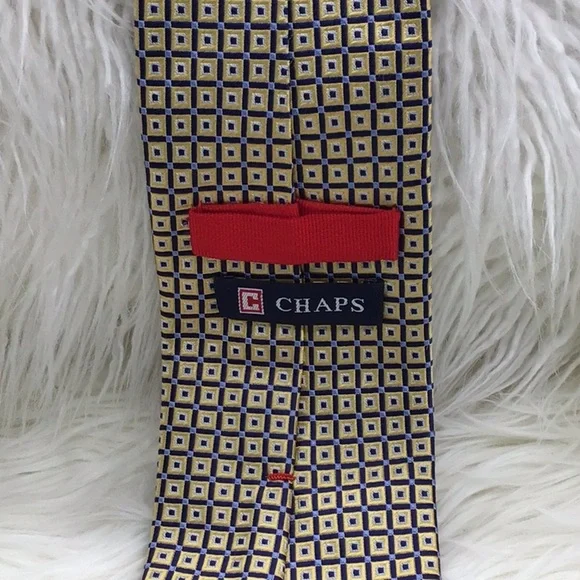 🌼3/$13🌼 BUNDLE DEAL! Chaps Yellow/Blue Square Print Tie - Picture 3 of 4